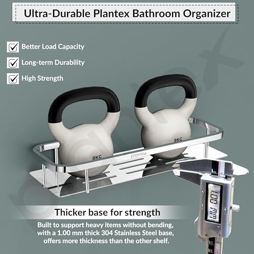 Image of Plantex Stainless Steel 304 Bathroom Shelf for Wall /Bathroom Racks and Shelves /Bathroom Organizer & Accessories /Kitchen Rack /Kitchen Shelves- Pack of 2 (15X5 Inches-Chrome Finish)