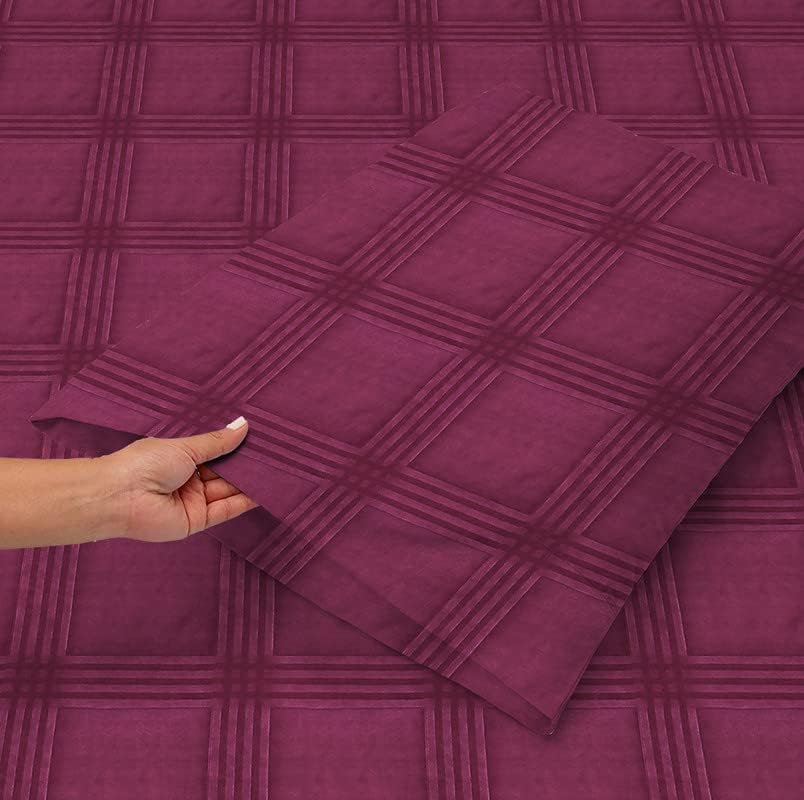 Image of BSB HOME Premium Cotton Elastic Fitted Embossed Linen Bedsheets with 2 King Size Pillow Covers | Double Bed with All Around Elastic 210 TC Supersoft | Size - King Size 78X72+10 Inches, Maroon