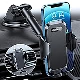 [Einhandbedienung der Handyhalterung Auto] Passen Sie den unteren Schieber des Handyhalters fürs Auto an Ihre Telefongröße an, setzen Sie das Telefon ein und verriegeln Sie es sicher, indem Sie zweimal auf den Haltearm drücken. Lösen Sie Ihr Smartphone, indem Sie die linke untere Entriegelungstaste eine Sekunde lang gedrückt halten. Der verbesserte Teleskoparm benötigt keine Einstellschraube mehr! Lassen Sie sich von unserer Smartphone Halterung Auto leicht und sicher auf den Straßen führen.