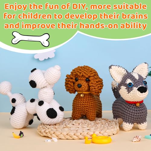Hssugi Crochet Kit for Beginners, Crochet Animal Kit Dog, Complete Crochet Starter Kits for Adults with Easy Yarn Step-by-Step Video Tutorials Crochet Hook for Women Birthday Present - Thumbnail 6