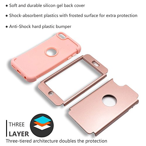 Ulak Ipod Touch 7Th Generation Case, Ipod Touch 6 Case, Heavy Duty Shockproof High Impact Protective Case With Dual Layer Soft Silicone + Hard Pc For Apple Ipod Touch 7/6/5, Rose Gold #TOP3