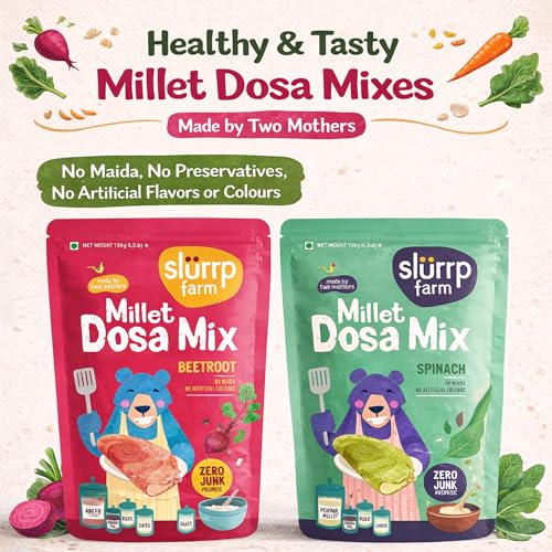 Image of Slurrp Farm Millet Dosa Instant Mix, Supergrains Spinach And Beetroot, Natural And Healthy Food, 150g (Pack Of 2)