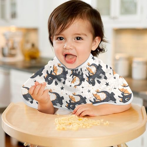Image of Muslin Baby Burp Cloths Set of 2, Soft Absorbent Cartoon Black Dragon and Stars Muslin Washcloths, Bibs, Face Towel for Newborn Boys Girls, 22 x 11 Inch