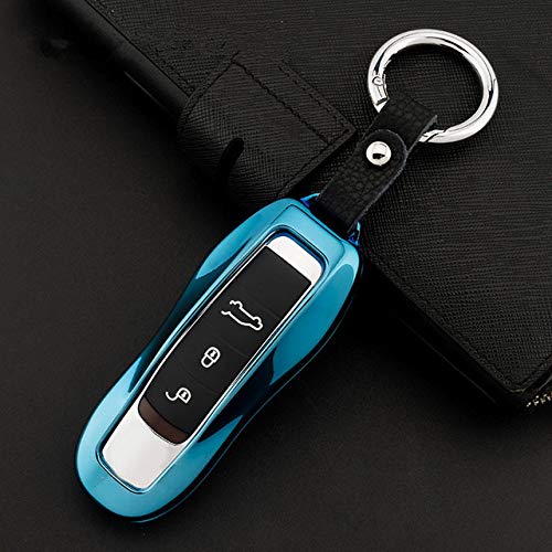 Preisvergleich Produktbild HEZHOUJI Beschichtung Zinklegierung Autoschlüsselabdeckung Gehäuseschutzhülle für Porsche Cayenne Macan Panamera 911 Cayman Smart Intelligent Keys, Blau