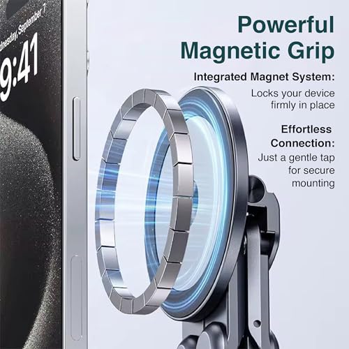 Image of Wayona Aluminium Alloy Folding and Height Adjustable Stand Compatible with Laptop, Mobile and iPad, with Magnetic Feature for iPhone, Titanium Grey, Anodized Finish, 2026 Model