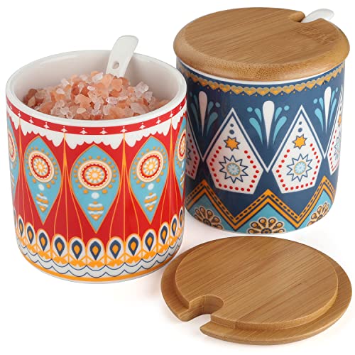 Evannt Ceramic Sugar Bowl with Lid and Spoon Porcelain Sugar Jar Set of 2 Sugar Canisters Salt Container (Style 1#)