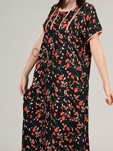 Image of Evolove Women's Cotton Long Maxi Night Gown Nighty Dress with Pocket & Stylish Button, Super Soft Comfortable (LNG-Button)