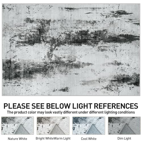 8x10 Area Rugs Washable Rug: Modern Abstract Living Room Rug Soft Anti-Skid Thin Carpet Indoor Floor Non-Shedding Carpets for Bedroom Dining Room Farmhouse Nursery Home Office Black White Grey