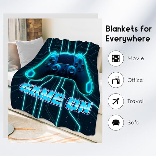 Gamer Blanket Gifts - Boys Blankets for Kids - 60x80 Inch Cozy Soft Cool Gaming Throw for Teens Adults