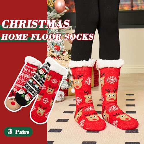 Moon Tree Women Fuzzy Socks - Thick Winter Warm With Grips, Thermal Lined Fluffy Xmas for Home - 3 Pack2