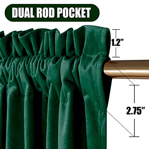 Image of Christmas Green Velvet Curtains - Room Darkening Rod Pocket Super Soft Smooth Decorative Light Blocking Curtains for Living Room and Bedroom, 52 x 108 Inch, Emerald Green, Set of 2
