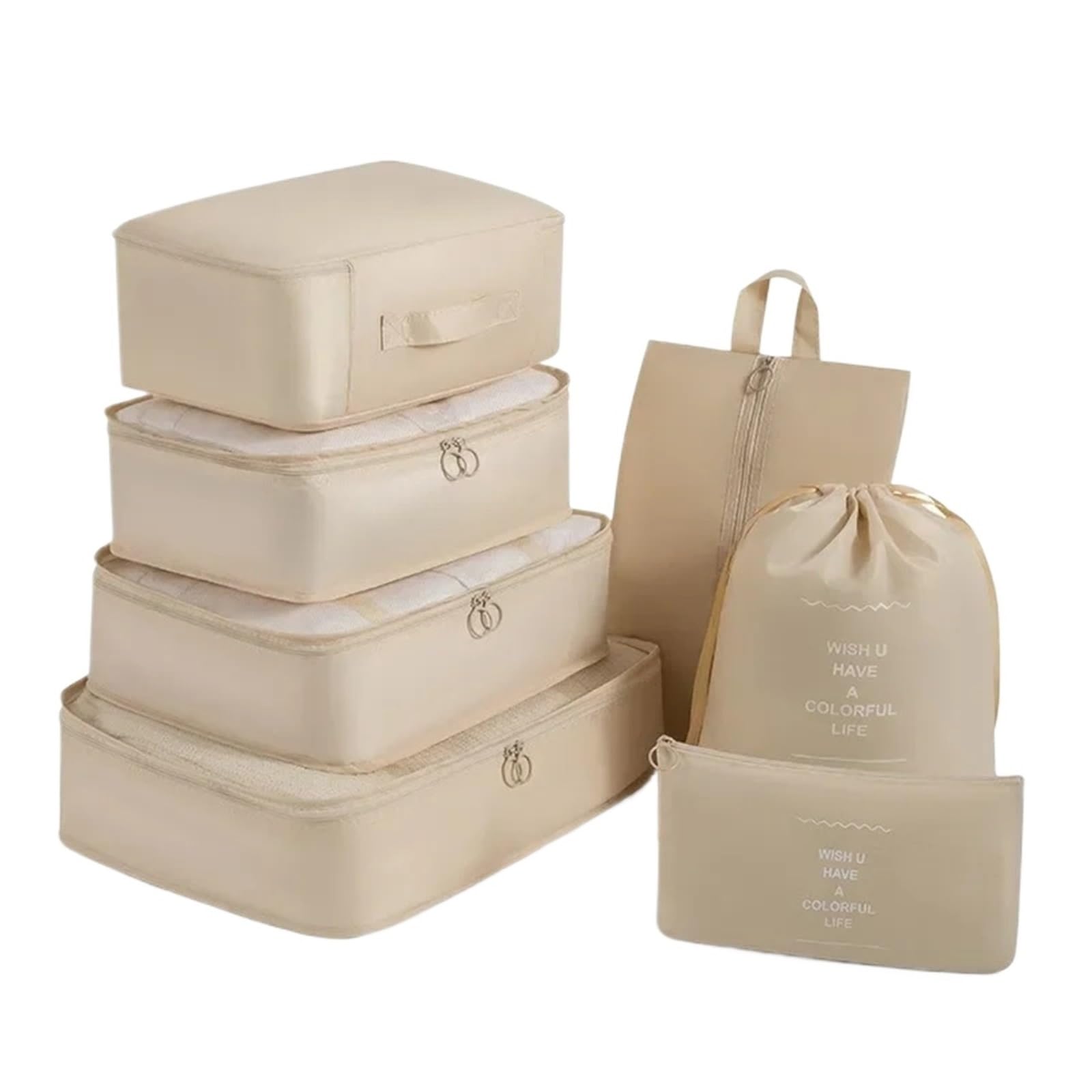 Seven-piece Travel Storage Bag Thickened Suitcase Clothing Classification for Suitcases(Beige)