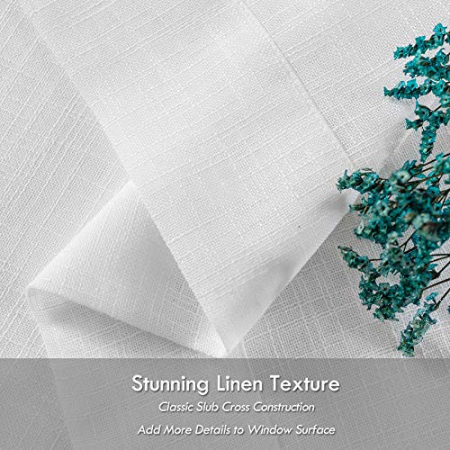 Melodieux White Linen Textured Semi Sheer Curtains 84 Inches Long For Living Room Bedroom Natural Flax Linen Rod Pocket Voile Drapes, 52 By 84 Inch (2 Panels) #TOP4