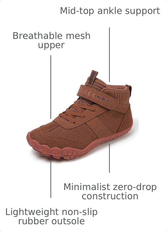 Image of KUBUA Kids High Top Barefoot Shoes Boys Girls Minimalist Zero Drop Sneakers | Wide Toe Box, Padded Collar for Ankle Support, Non-Slip, Hiking, Tennis, Walking, School, Wrestling, Gym, Little Kid, Big Kid