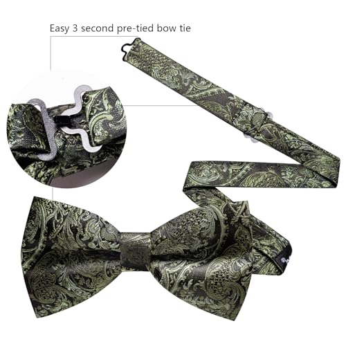 Image of Barry.Wang Paisley Striped Bow Tie for Men Silk Pre-Tied Bowtie Pocket Square Cufflinks Set Formal Wedding Party Prom
