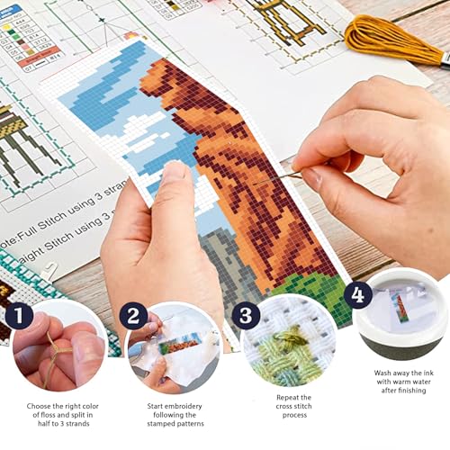 Image of FREEBLOSS 6 Set Cross Stitch Bookmark Kits Natural Park Stamped Cross Stitch Kit DIY Embroidery Bookmarks Kit for Beginners with Instructions 6x20cm /8x2.4inch