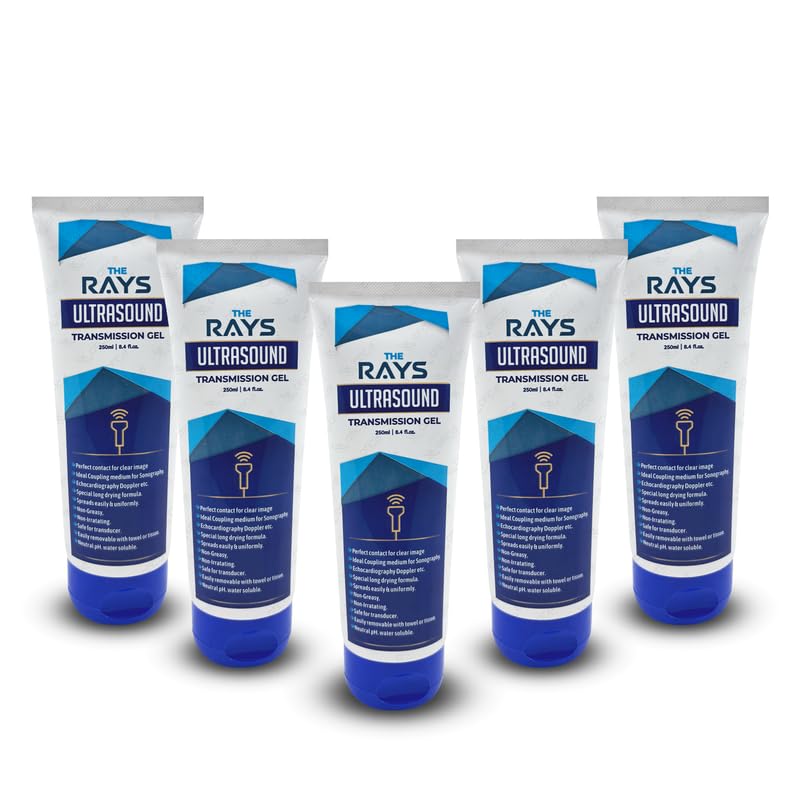 Image of OTICA The Rays Ultrasound Gel for Physiotherapy, 250ml Conductive Gel for TENS Machine, Doppler, ECG, Sonography,EMG & EEG | Water-Soluble Formula Based & Paraben Free Transmission Gel | Pack of 5