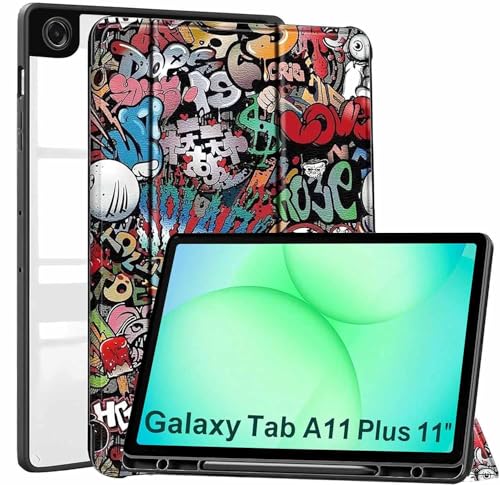 Image of ProElite Cover for Samsung Galaxy Tab A11 Plus 11 inch 2025, Smart Flip Case Cover for Samsung Galaxy Tab A11+ 11 inch 2025 with Pen Holder, Hippy [Transparent Back]