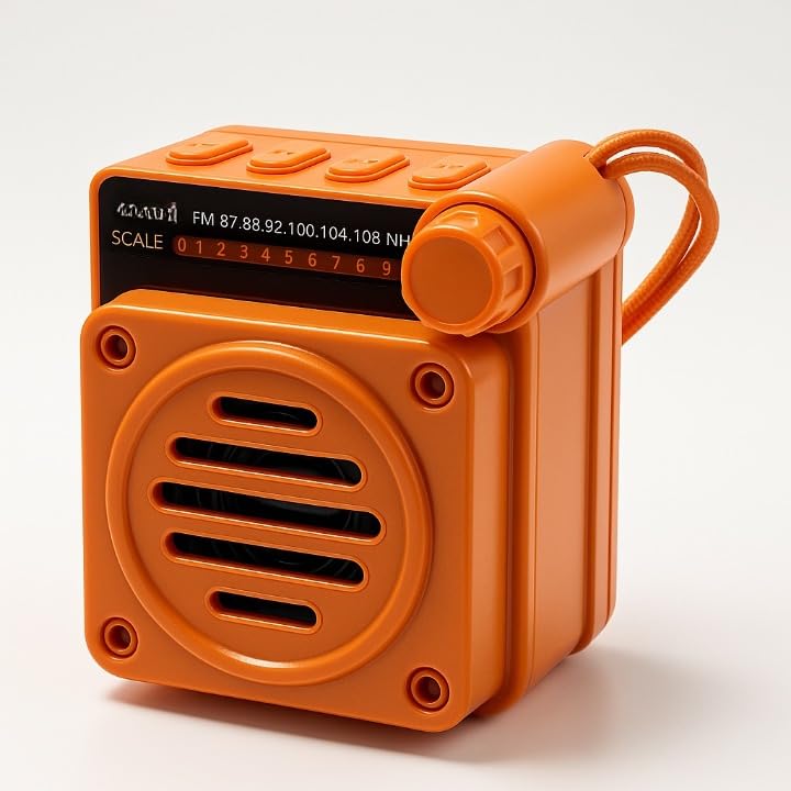 Image of Fire Turtle Pocket Blast FM Radio with Bluetooth Speaker with Powerful Sound,FM Recording, Antenna, 6w-12 Hours (USB Charging) and Number Pad (AUX, SD Card, USB Input) (Mini Retro Orange)