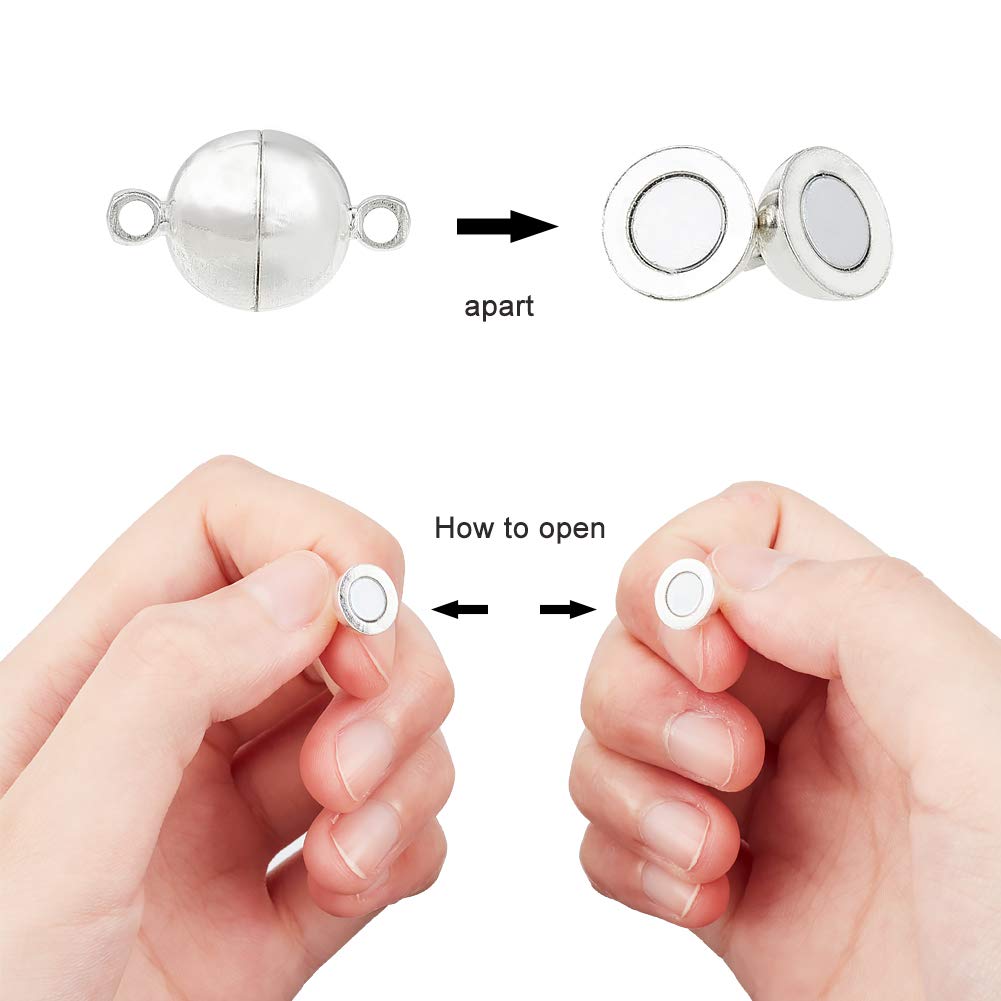NBEADS 50Pcs 10 mm Redondo Chapado En Plata de Conectores de Latón Fuerte Cierres Magnéticos para Pulsera Collar Hacer, 16 X 10 Mm, Agujero: 1.2 Mm