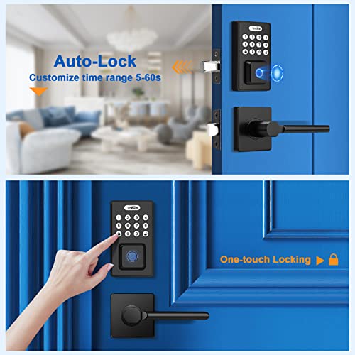 Tinewa Fingerprint Door Lock Set, Keyless Entry Door Lock, Front Door Handle Sets For Home & Apartments, Electronic Keypad Deadbolt With Lever Handle, 2 Keys, Auto Lock, Black #TOP2