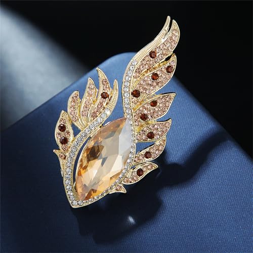 Image of Rhinestone Feather Brooches for Women Men,Vintage Animal Peacock Pin Gold /Silver /Blue / Crystal Diamond Lapel Pins Fashion Enamel Feather Leaf Brooch Elegant Dress Coat Pin Decor Wedding Christmas Birthday Jewelry
