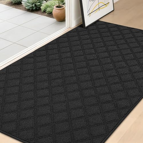 BEQHAUSE Dirt Trapper Door Mat 36" x 60", Non-Slip Washable Doormats Welcome Mat, Dirt Resistant and Absorbent Entrance Mat, Low Profile Floor Mats for Front Back Door, Entryway, Black Black