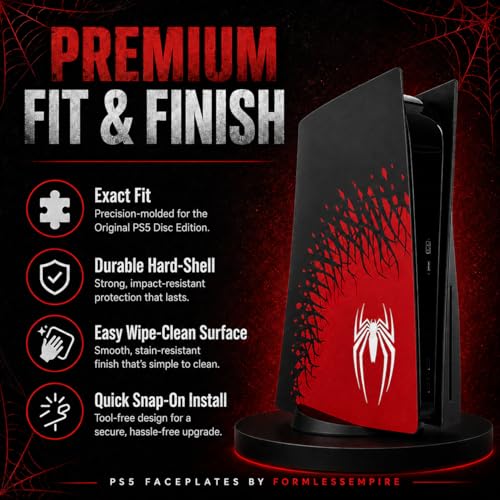 Image of Faceplate for PS5 Side Shell Plates PlayStation 5 Disc Edition Console Replacement Accessory Case Cover Black Plate Anti-Scratch Dust Cover Skin Protector (Spider)