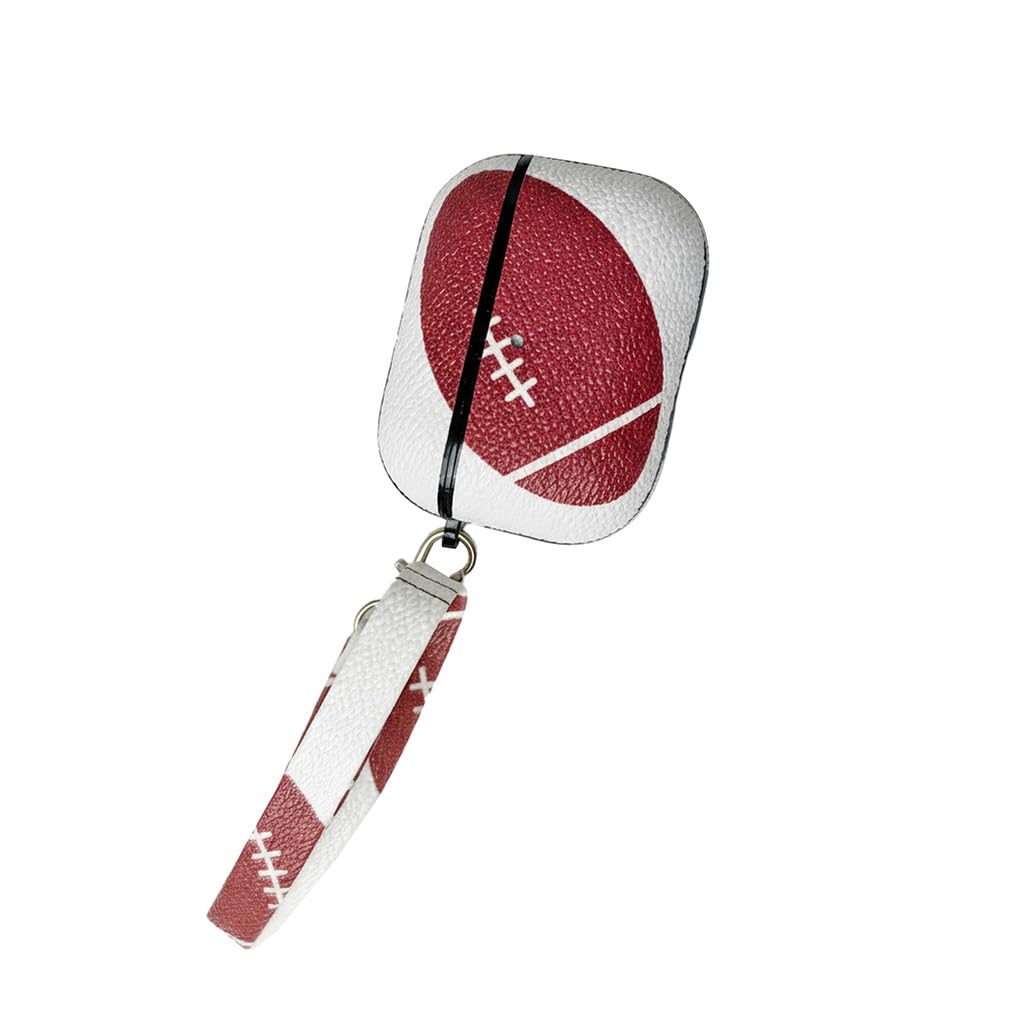 Football PU Leather Case for Apple AirPods Pro 2nd Gen, Compatible with AirPods Pro 1st Gen, Protective Cover with Keychain, Wireless Charging, Brown