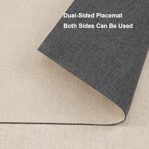 Banchif Platzsets Leinenimitat Tischsets Abwaschbar Tischsets Doppelseitigen Platzsets Stoff Platzdecken maschinenwaschbar 30 x 45 cm (Grau-Beige, Rechteckig Satz von 4)