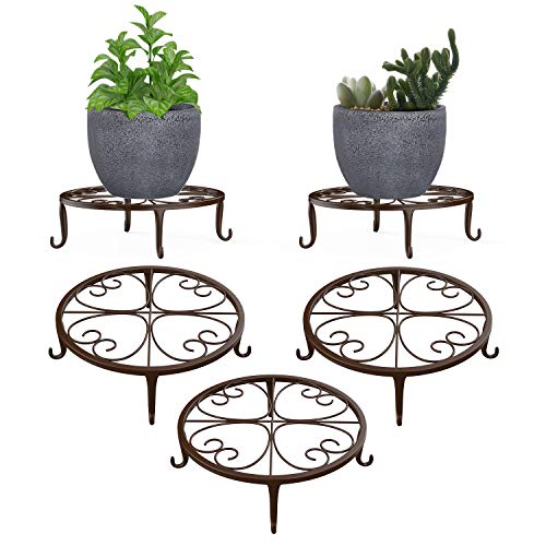 Luxspire Supporto per Vasi, 3 Pezzi Supporti in Ferro per Piante, Portavaso Inossidabile del Metallo, Fioriera per Vasi da Balcone, Accessori Decorazione per Casa Giardino - Cioccolato