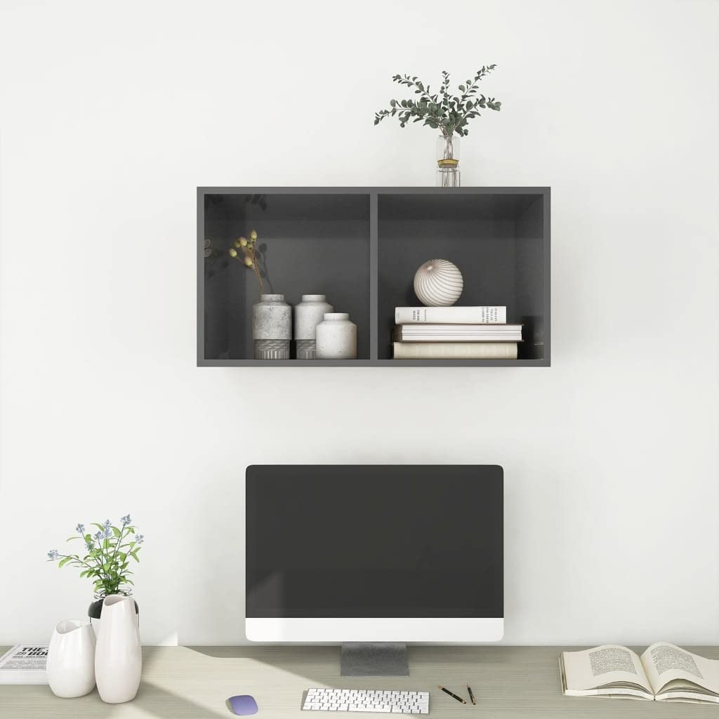YUANCHUTOP Floating TV Unit, 2 Cubes Wall Mounted TV Cabinet, Floating Shelves, Modern Entertainment Media Console Center for Living Room & Office, Grey High Gloss