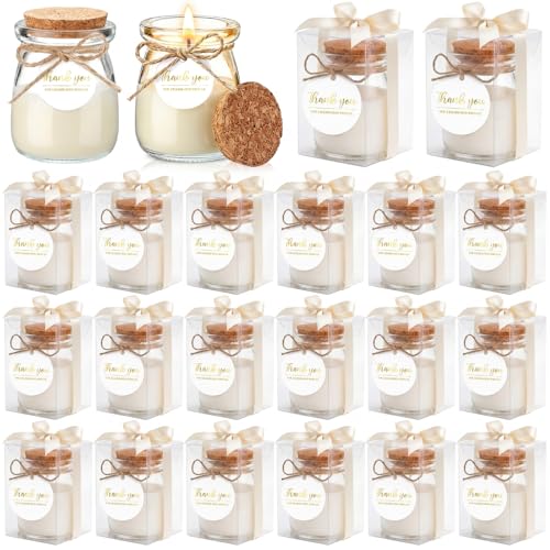 MTLEE 20 Sets Wedding Candle for Guests Beige Thank You Candles Gift Bulk Glass Jars Scented Soy Wax with Clear Gift Box for Bridesmaid Groomsman Bridal Shower Housewarming Party Favors