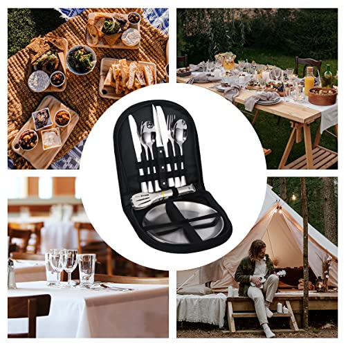 Flatware Set 10-pcs Mess kit Stainless Steel Portable Outdoor Cutlery Travel Camping Steak Knife Fork Spoon Cloth Bag Cutlery Set(Silver) - Image 6