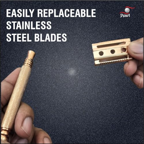Image of Pearl Shaving Double Edge Safety Razor (SS-01 Mellow Apricot) - Best Shaving Razor for Men | Classic & Traditional shaving Kit for Men | Premium blade razors | Holi Gift Option