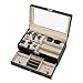 Efantur Uhrenbox Schmuckkasten groß Uhrenkasten 2 Schichte mit Sichtfenster für 6 Uhren + 3 Sonnenbrillen + Schublade für Schmuck, Juwelen u.s.w.(Schwarz)