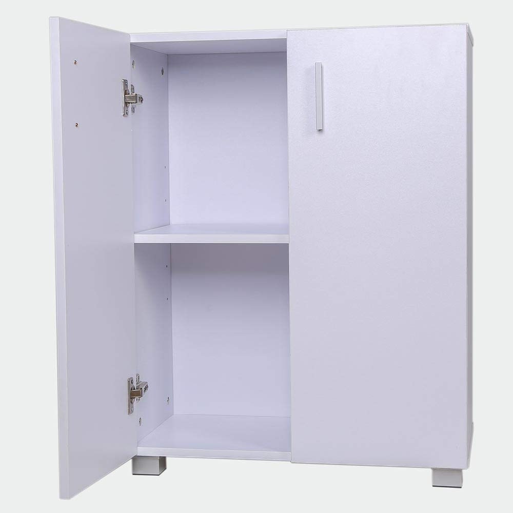 BAKAJI Mobile Madia con Doppia Anta e 2 Ripiani Interni Mobiletto Portadocumenti Armadio Multiuso per Ufficio, Cucina o Bagno, Credenza Design Moderno Legno MDF Dimensione 77 x 31 x 60 cm (Bianco)