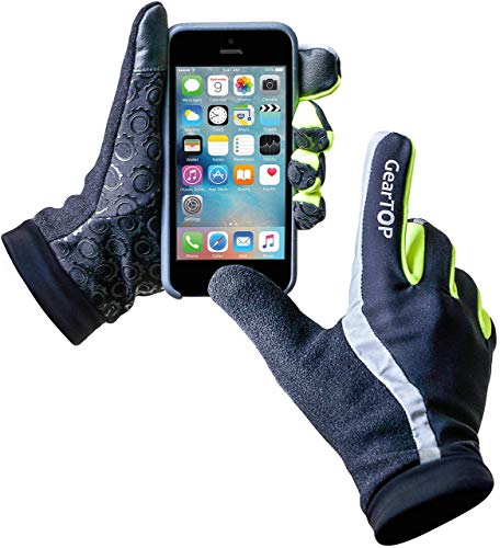 GearTOP Gloves with Touchscreen Fingers - The only Lightweight Glove Liners for Cold Weather Men Need - Mens Black Gloves - Touchscreen Driving Gloves (Small, Reflective Gloves)