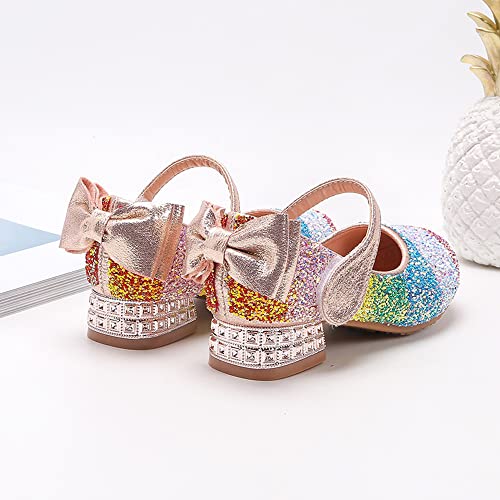 Little Girls Rainbow Sequin Dance Shoes Children Crystal Heels Single Shoes3