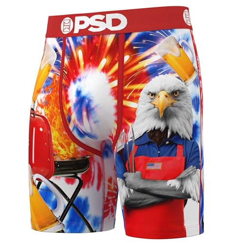 PSD Men's USA Patriotic Boxer Briefs - 7 Inch Inseam Breathable and Supportive Men's Underwear with Moisture-Wicking Fabric