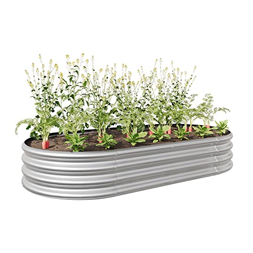Foubam Galvanized Raised Garden Bed For Vegetables,Outdoor Garden Raised Kit Planter Box,Backyard Patio Planter Raised Beds For Flowers, Herbs, Fruits,Oval Metal Planter Flower Pot 6X3X1 Ft Silver #TOP17