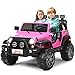COSTWAY Voiture 4x4 Électrique 12V pour Enfants 3+ Ans, avec 2 Places, Télécommande 2.4G, Suspension à Ressorts, 3 Vitesses, Port USB et Aux, Lumières LED, Musique et Klaxon, 123 x 80 x 80 cm (Rose)