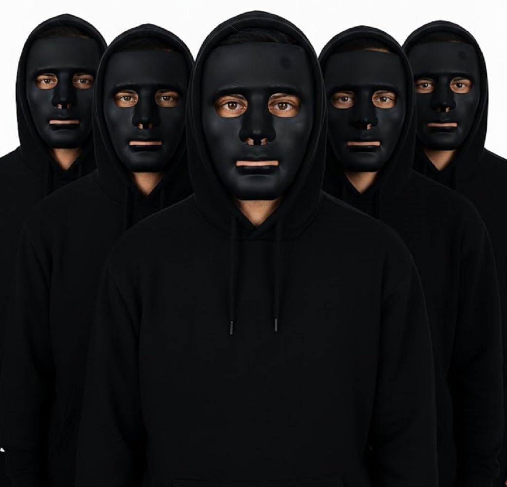 Komonee 5 x Halloween Mask Plain Black Costume Adult Outfit Scary Spooky Horror Party Face Fancy Dress Cosplay For Men Women