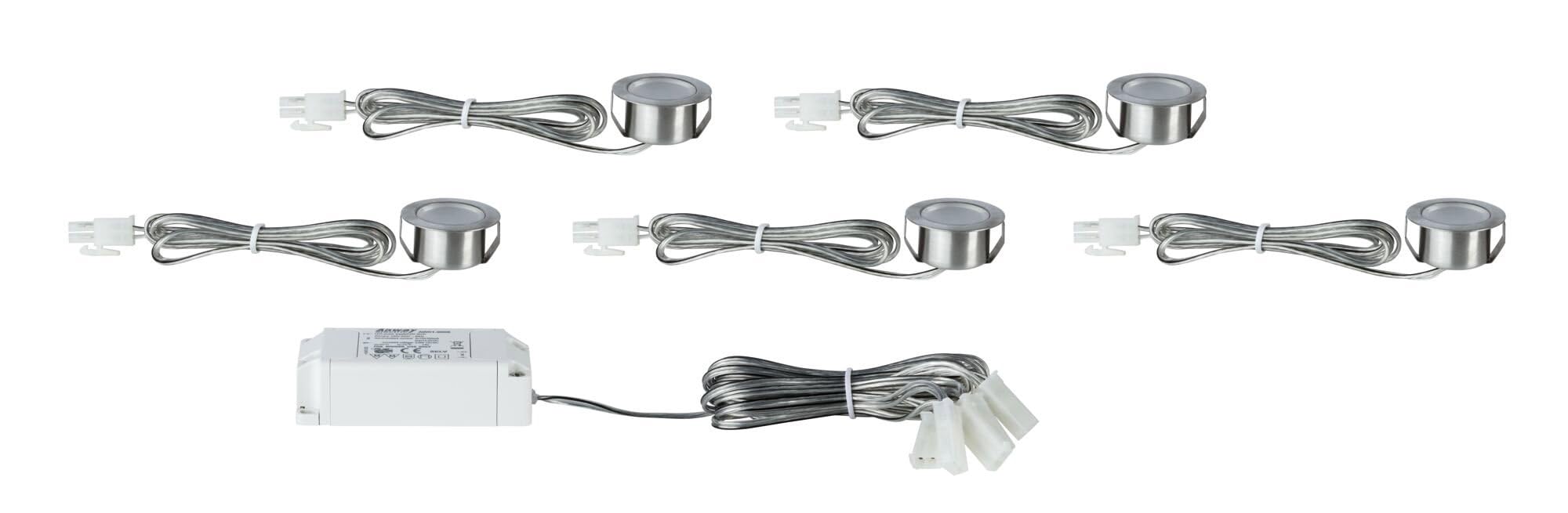 Paulmann 93586 LED Möbeleinbauleuchten Micro Line Mini rund incl. 5x0,4 Watt Schrankleuchte Eisen gebürstet Schranklicht Metall Küchenlampe 2700 K