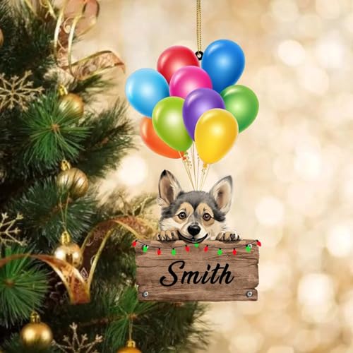 LMMIXEE Farbiger Luftballon aus transparentem Acryl, Weihnachtsschmuck 2024, schwedischer Vallhund Hunderassen, Ornament für Weihnachtsbaumdekoration, Souvenir, hängende Ornamente, Andenken,