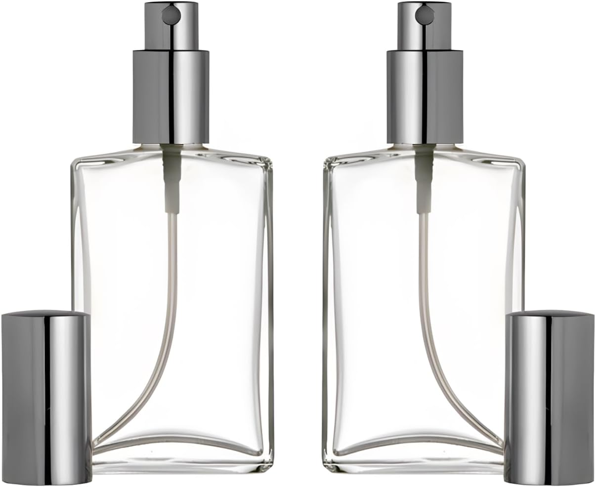 Riverrun Perfume Atomizer, Empty Refillable Glass Bottle, Silver Sprayer 3.4 oz 100ml (Set of 2) by Riverrun