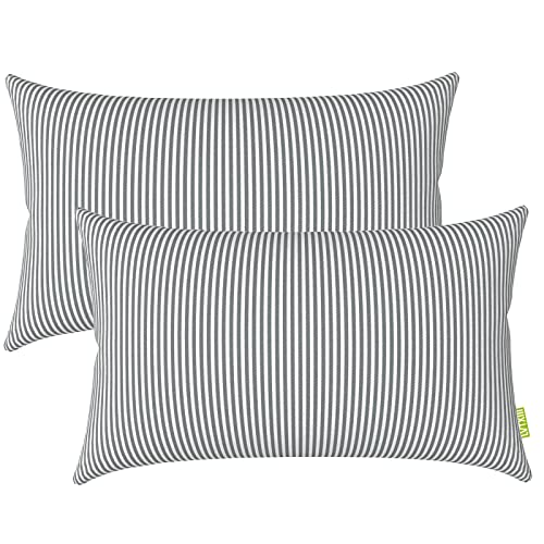 LVTXIII 1220 Inch Outdoor Lumbar Pillows Pack of 2 Water Repellent Lumbar Pillow with Inserts Fluffy Decorative Garden Lumbar Cushions for Home Patio Coach Sofa Use Topanga Stripe Grey