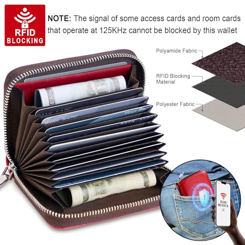 Image of Mayski Credit Card Holder, Zipper Credit Card Wallet for Women, Small Accordion Card Cases Holder, KeyChain Wallet, Business Card Holder, Dark Red