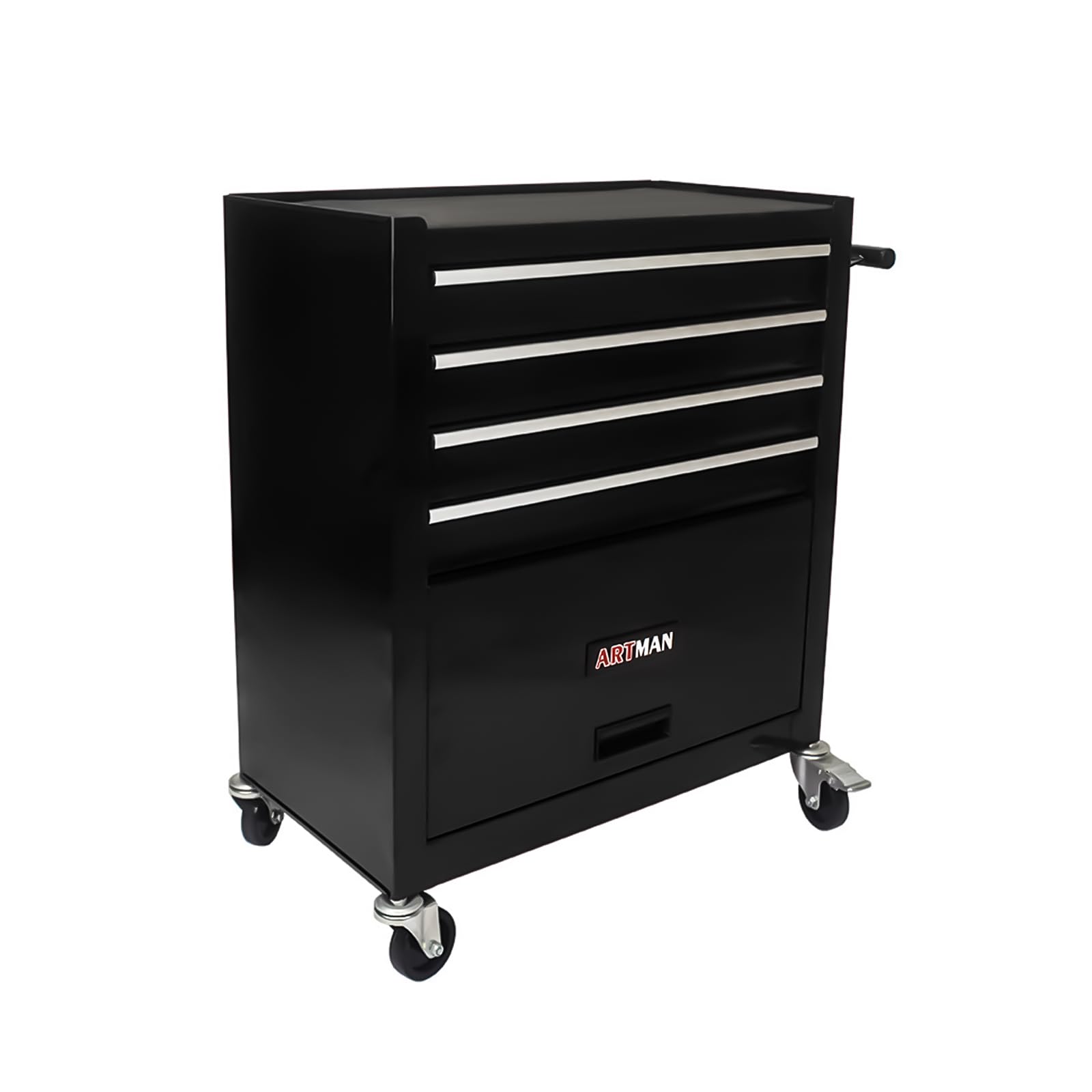 S.Walt 4-Drawer Heavy-Duty Rolling Steel Tool Cart with Handle&Wheels, Black Metal Storage Cabinet, Tool Chest for Efficient Tool Storage in Garage,
