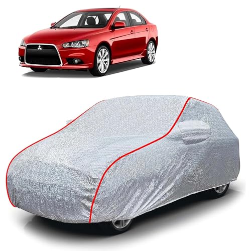 Image of Sulfar 100% Waterproof Car Body Cover Compatible with Mirror for Mitusbishi Lancer Evoloution Wagon MR (Triple Stitched, Full Bottom Elastic, Magic Silver with Red Piping)